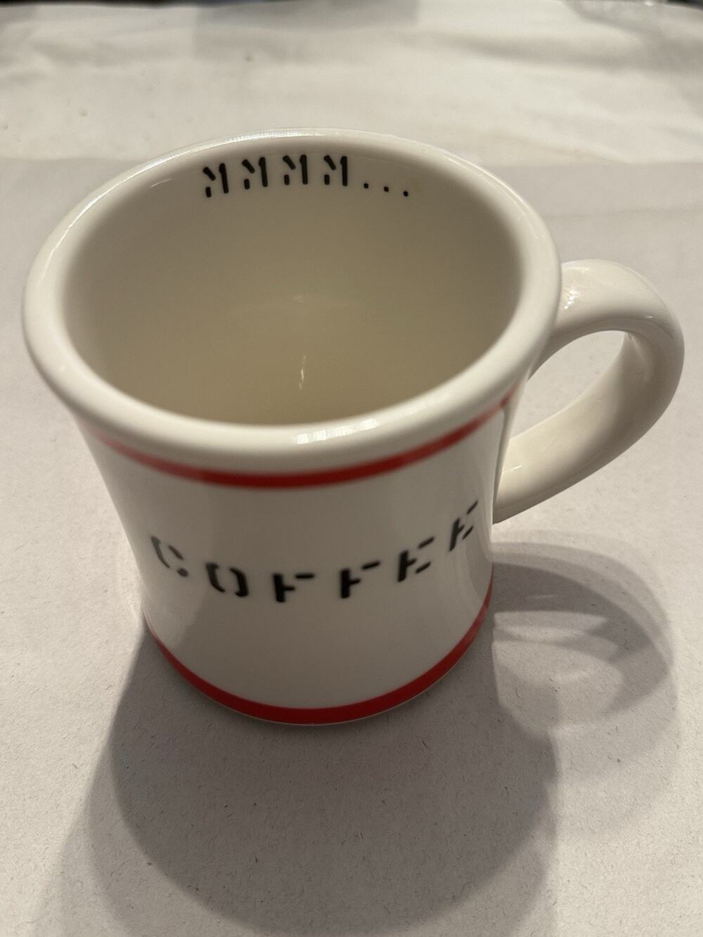 Design Within Reach White Red Ceramic Coffee Mug, Novelty Text, 10onz, 1pc